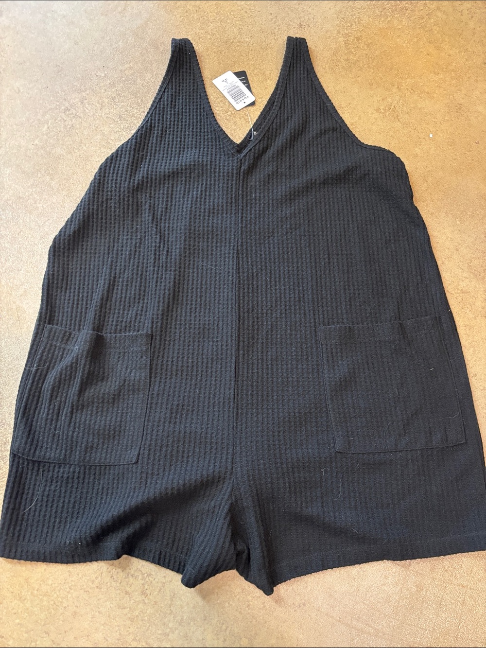 torrid Black Ribbed V-Neck Romper with Front Pockets